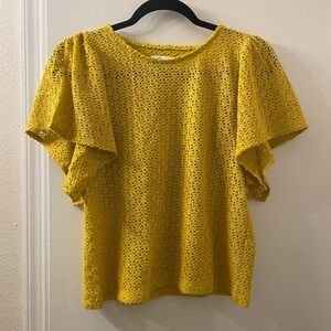 Texture & Thread Madewell Small Eyelet Flutter Sleeve Top - Yellow
